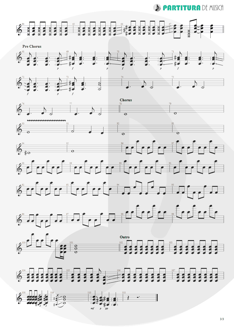 Partitura de musica de Guitarra Elétrica - From Out Of Nowhere | Faith No More | The Real Thing 1989 - pag 3