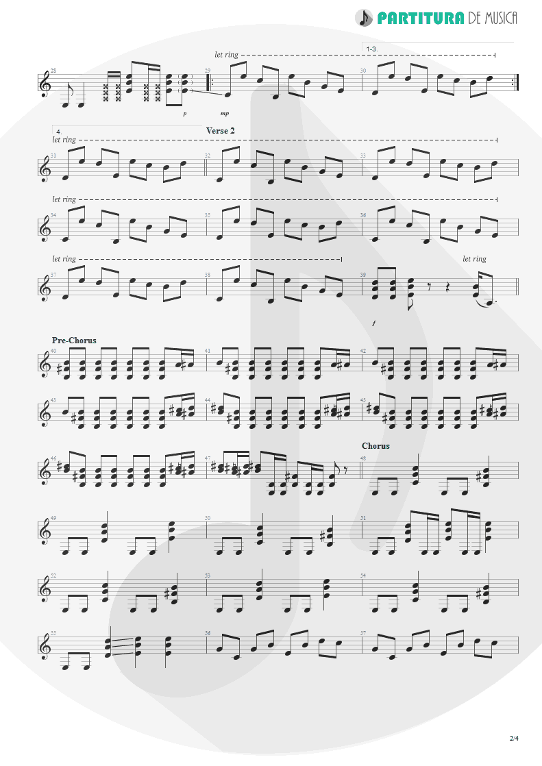 Partitura de musica de Guitarra Elétrica - The Morning After | Faith No More | The Real Thing 1989 - pag 2