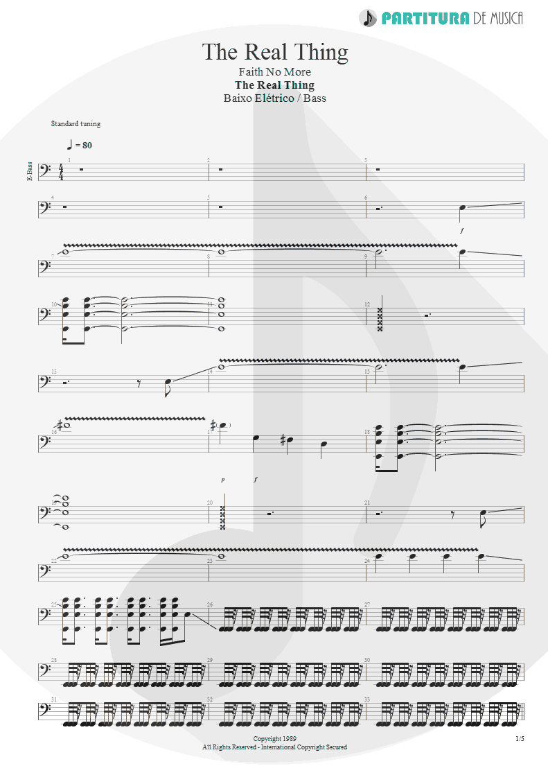 Partitura de musica de Baixo Elétrico - The Real Thing | Faith No More | The Real Thing 1989 - pag 1