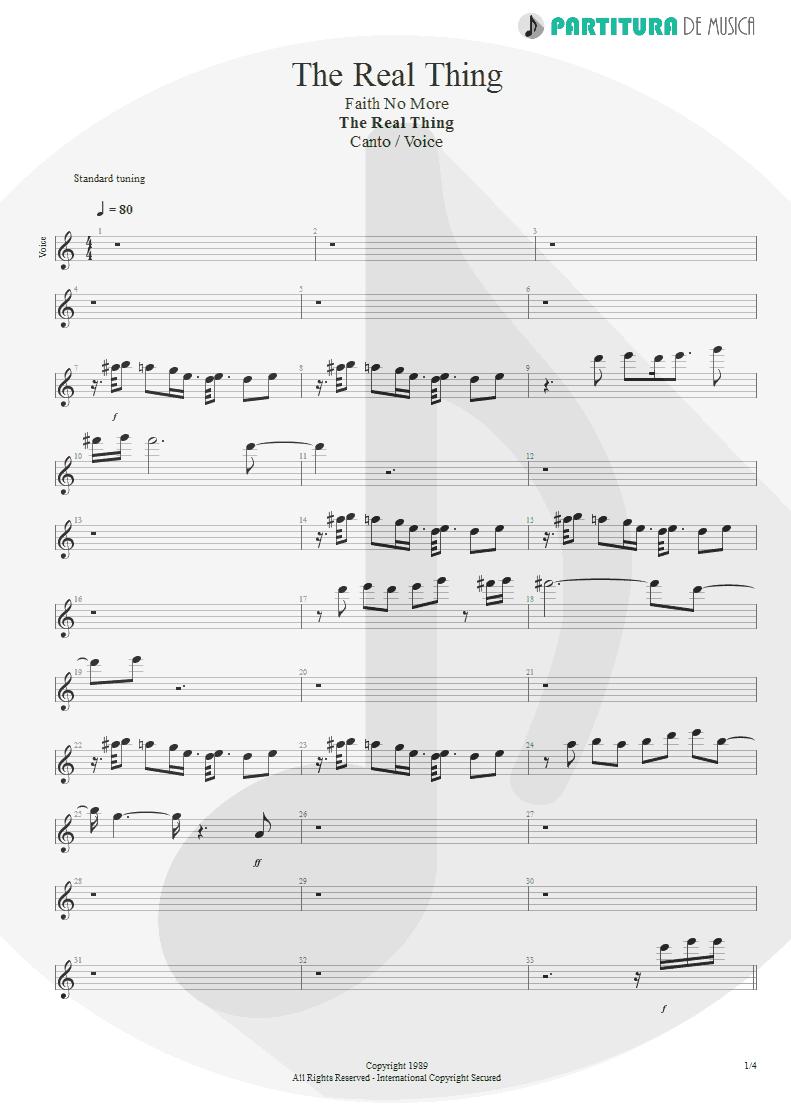 Partitura de musica de Canto - The Real Thing | Faith No More | The Real Thing 1989 - pag 1