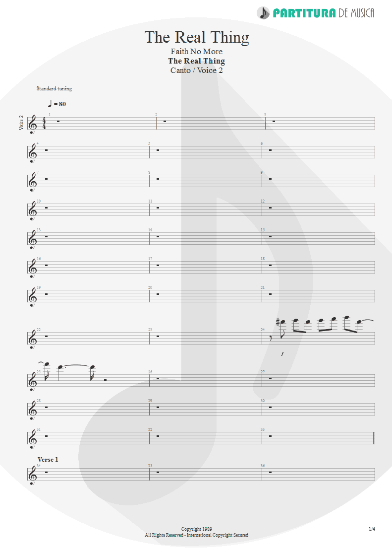 Partitura de musica de Canto - The Real Thing | Faith No More | The Real Thing 1989 - pag 1