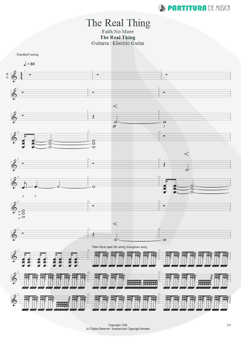 Partitura de musica de Guitarra Elétrica - The Real Thing | Faith No More | The Real Thing 1989 - pag 1