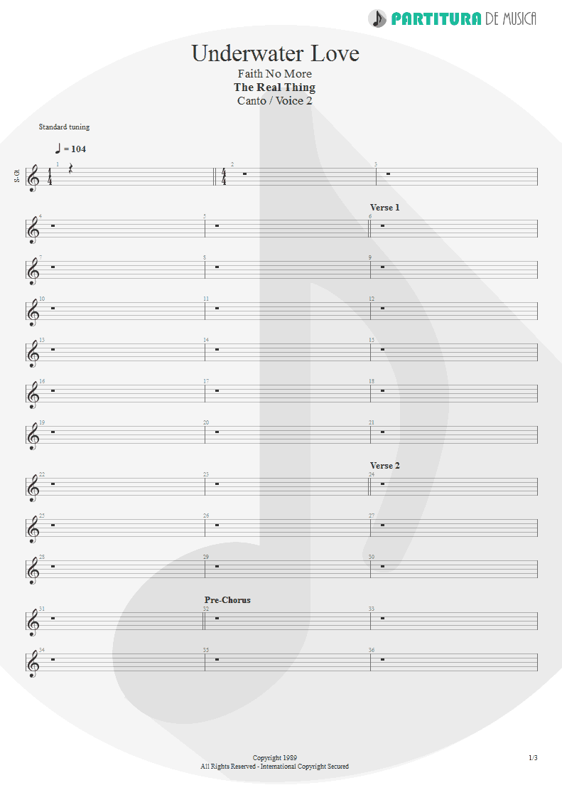 Partitura de musica de Canto - Underwater Love | Faith No More | The Real Thing 1989 - pag 1