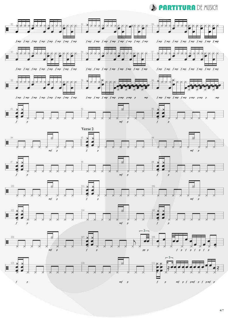 Partitura de musica de Bateria - War Pigs | Faith No More | The Real Thing 1989 - pag 4