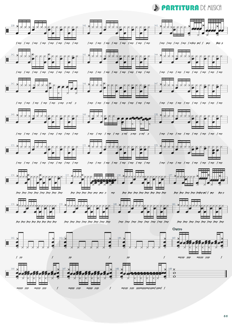 Partitura de musica de Bateria - War Pigs | Faith No More | The Real Thing 1989 - pag 6