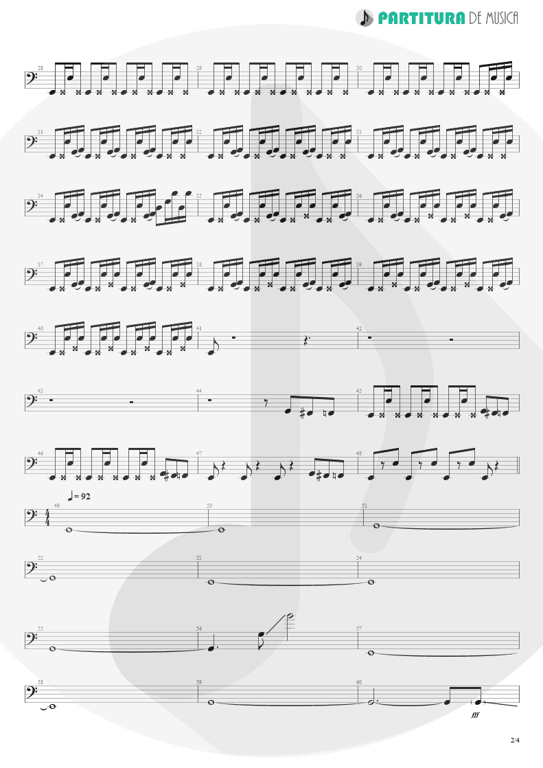 Partitura de musica de Baixo Elétrico - Woodpecker From Mars | Faith No More | The Real Thing 1989 - pag 2