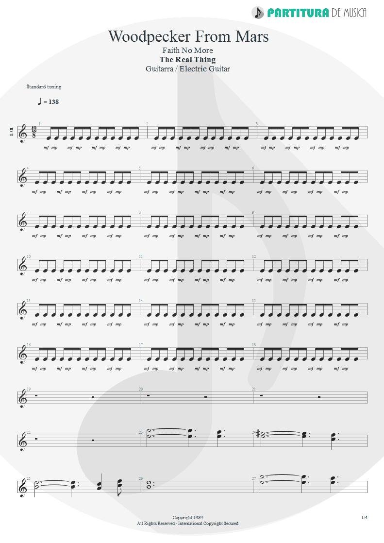 Partitura de musica de Guitarra Elétrica - Woodpecker From Mars | Faith No More | The Real Thing 1989 - pag 1