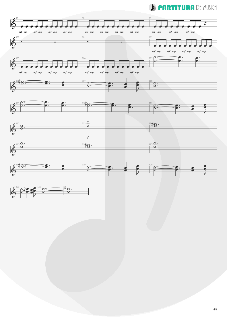 Partitura de musica de Guitarra Elétrica - Woodpecker From Mars | Faith No More | The Real Thing 1989 - pag 4