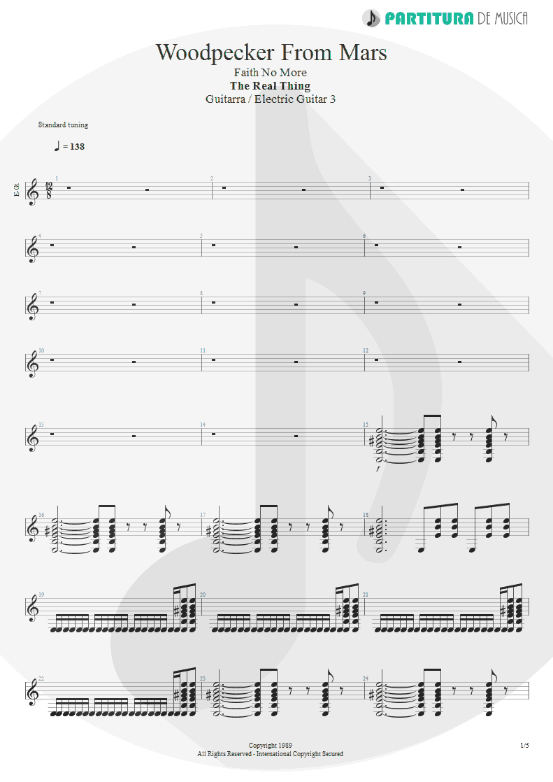 Partitura de musica de Guitarra Elétrica - Woodpecker From Mars | Faith No More | The Real Thing 1989 - pag 1