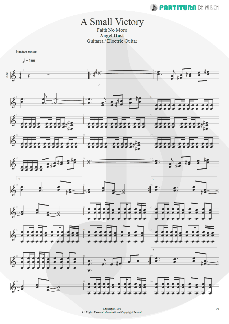 Partitura de musica de Guitarra Elétrica - A Small Victory | Faith No More | Angel Dust 1992 - pag 1