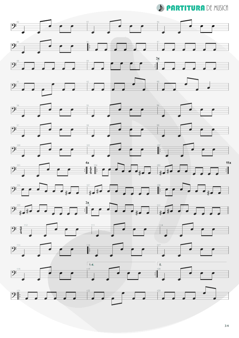 Partitura de musica de Baixo Elétrico - Caffeine | Faith No More | Angel Dust 1992 - pag 3