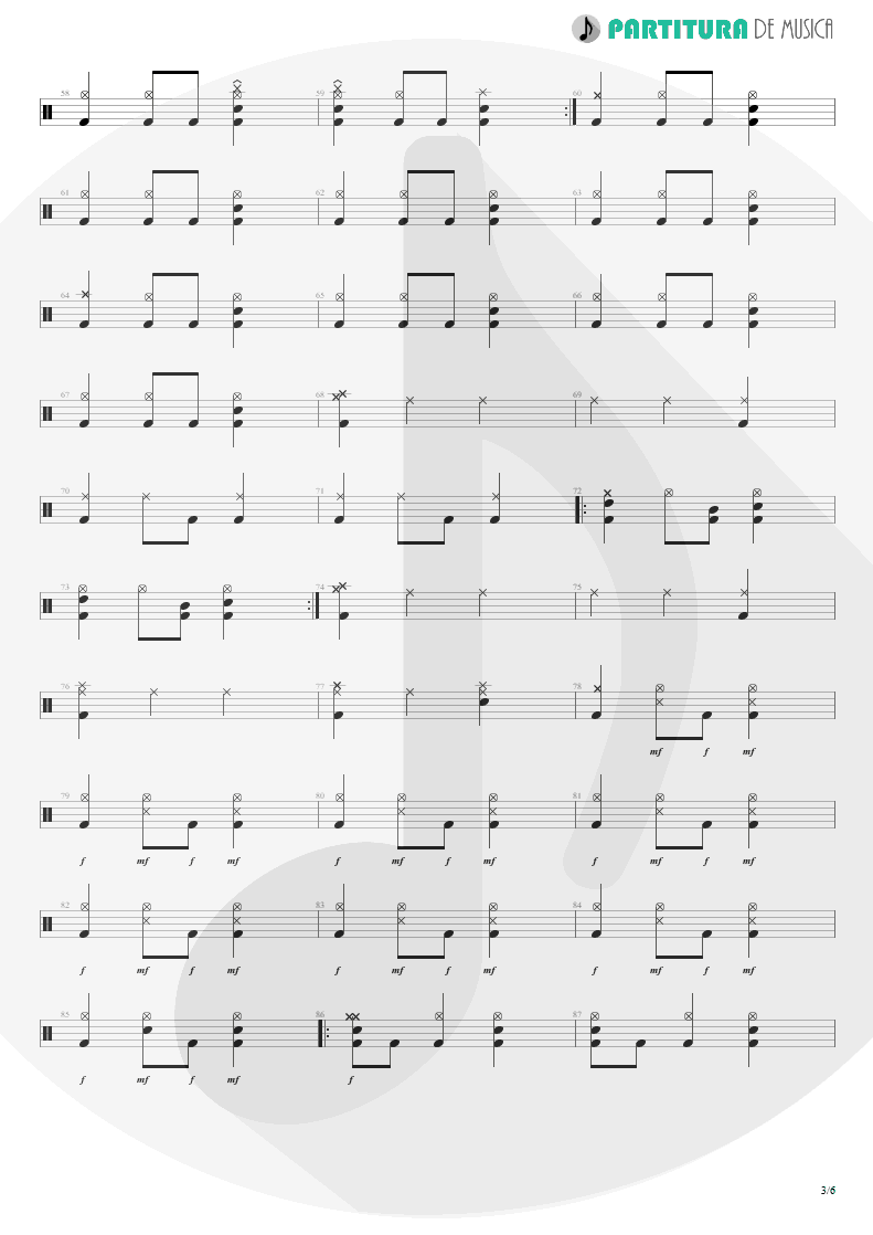 Partitura de musica de Bateria - Caffeine | Faith No More | Angel Dust 1992 - pag 3