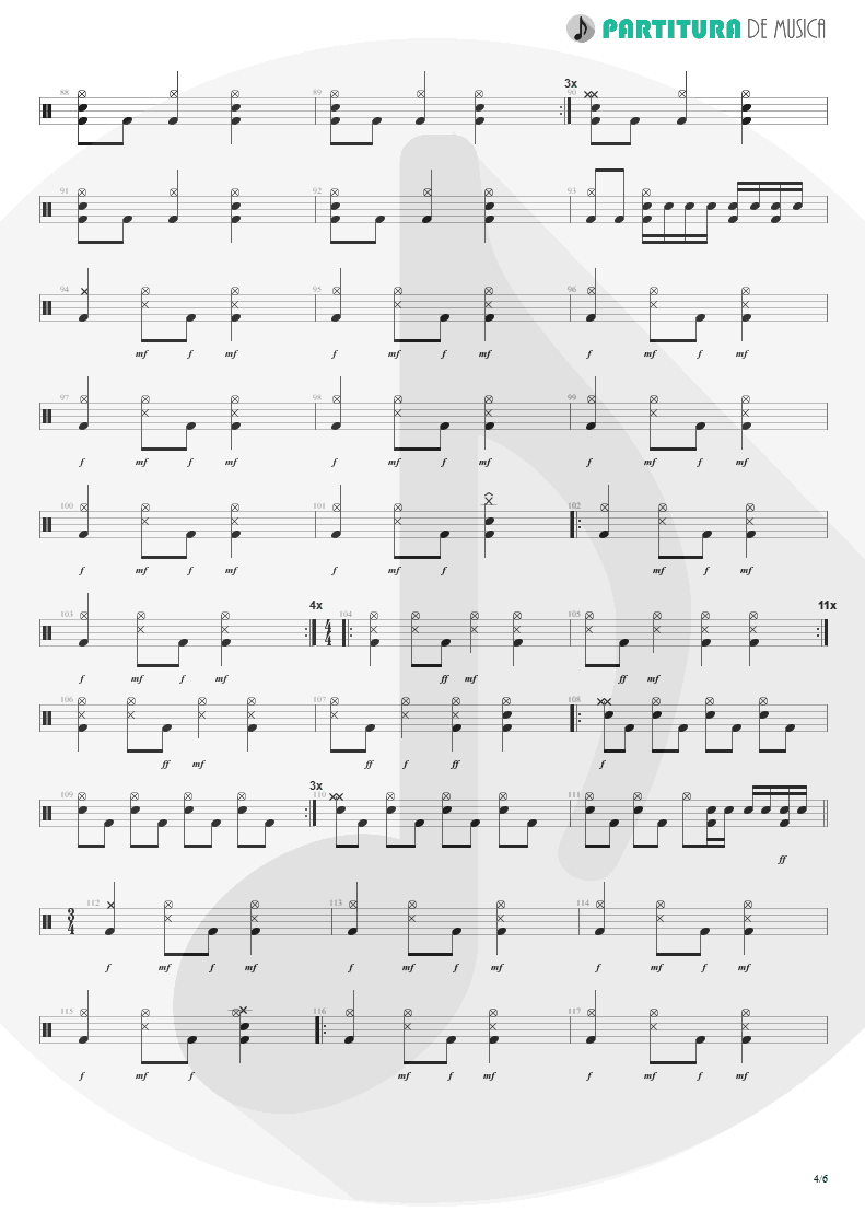 Partitura de musica de Bateria - Caffeine | Faith No More | Angel Dust 1992 - pag 4