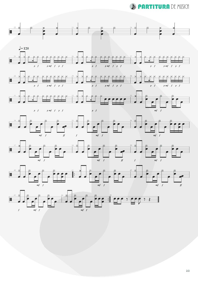 Partitura de musica de Bateria - Crack Hitler | Faith No More | Angel Dust 1992 - pag 2