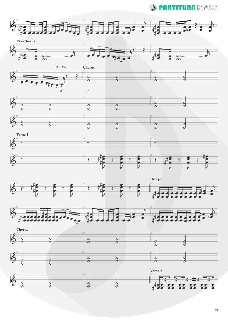 Partitura de musica de Guitarra Elétrica - Everything's Ruined | Faith No More | Angel Dust 1992 - pag 2