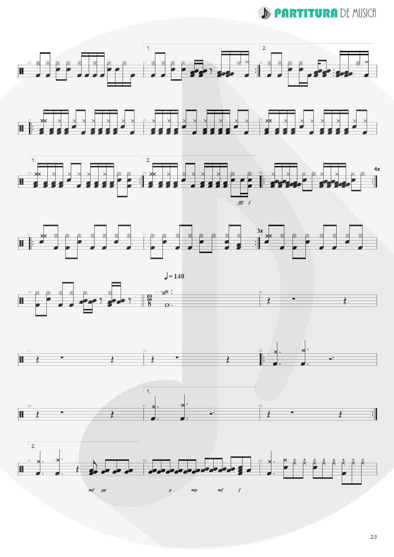 Partitura de musica de Bateria - Jizzlobber | Faith No More | Angel Dust 1992 - pag 2