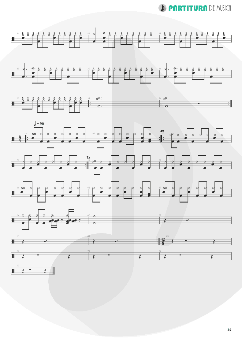 Partitura de musica de Bateria - Jizzlobber | Faith No More | Angel Dust 1992 - pag 3