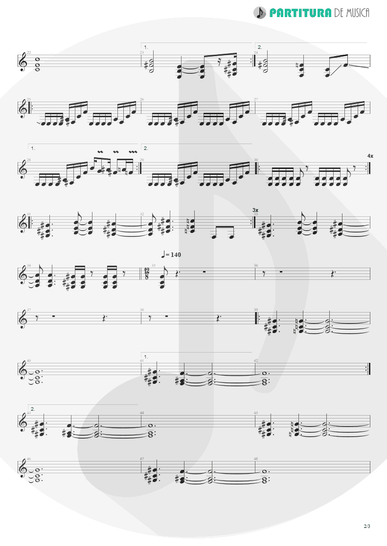 Partitura de musica de Guitarra Elétrica - Jizzlobber | Faith No More | Angel Dust 1992 - pag 2