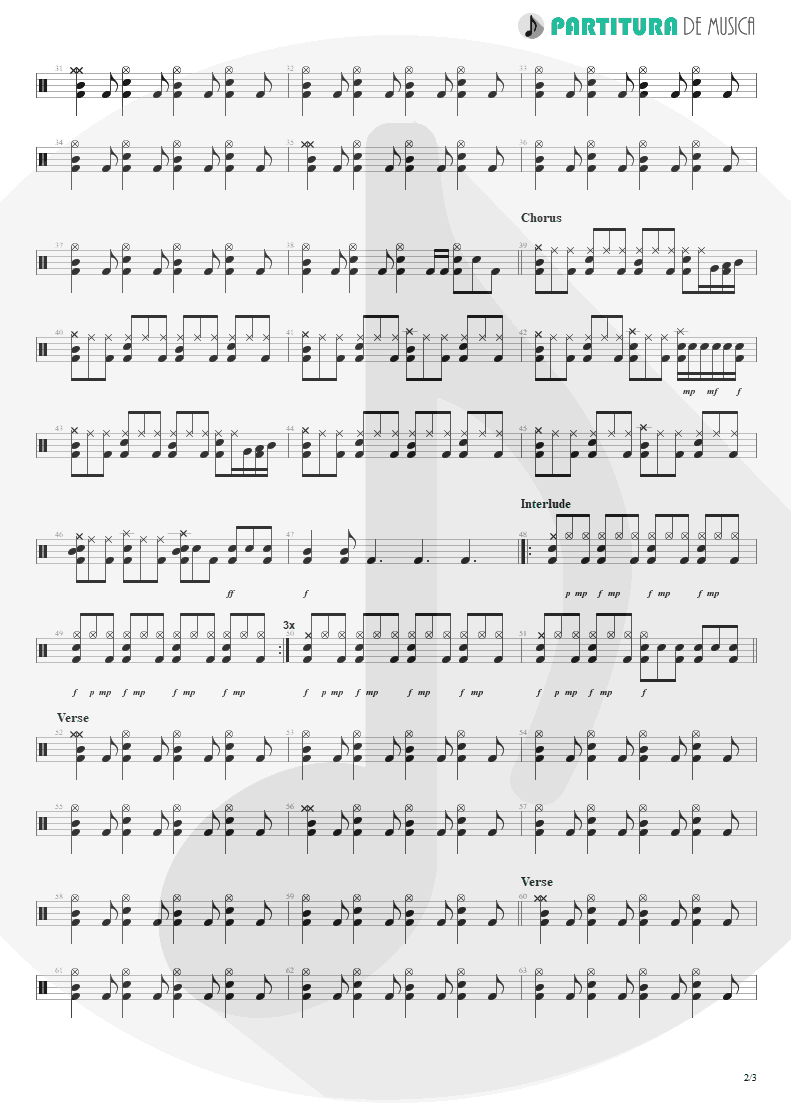 Partitura de musica de Bateria - Land Of Sunshine | Faith No More | Angel Dust 1992 - pag 2