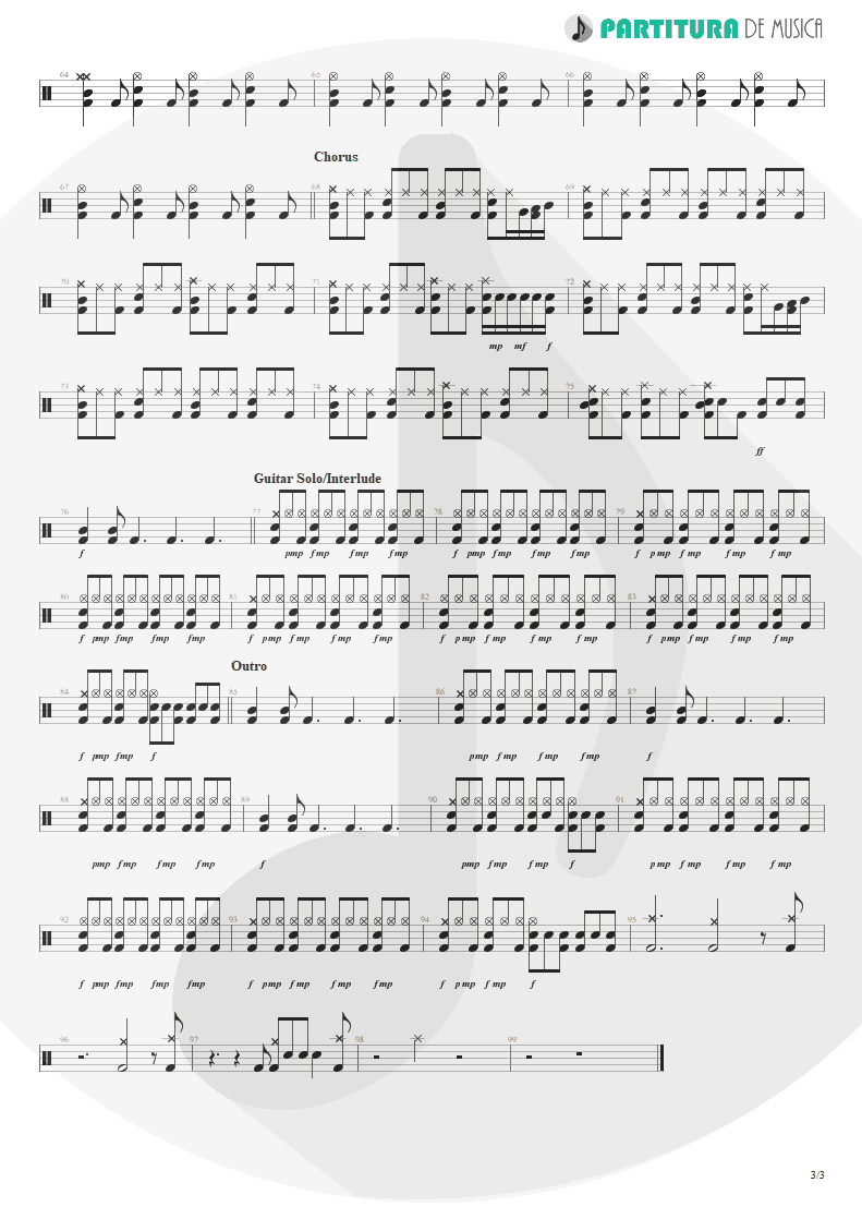 Partitura de musica de Bateria - Land Of Sunshine | Faith No More | Angel Dust 1992 - pag 3