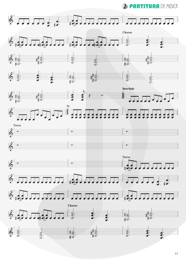 Partitura de musica de Guitarra Elétrica - Land Of Sunshine | Faith No More | Angel Dust 1992 - pag 2