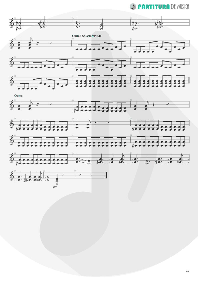 Partitura de musica de Guitarra Elétrica - Land Of Sunshine | Faith No More | Angel Dust 1992 - pag 3