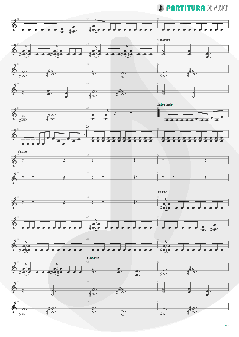 Partitura de musica de Guitarra Elétrica - Land Of Sunshine | Faith No More | Angel Dust 1992 - pag 2