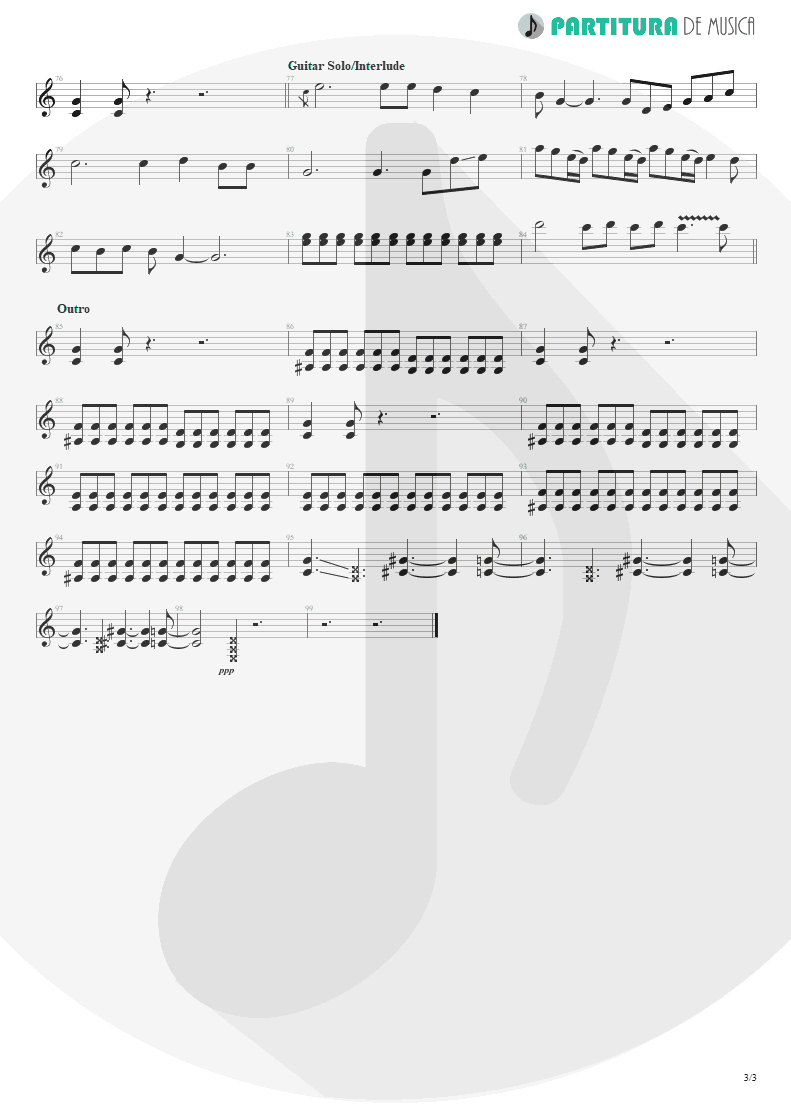 Partitura de musica de Guitarra Elétrica - Land Of Sunshine | Faith No More | Angel Dust 1992 - pag 3