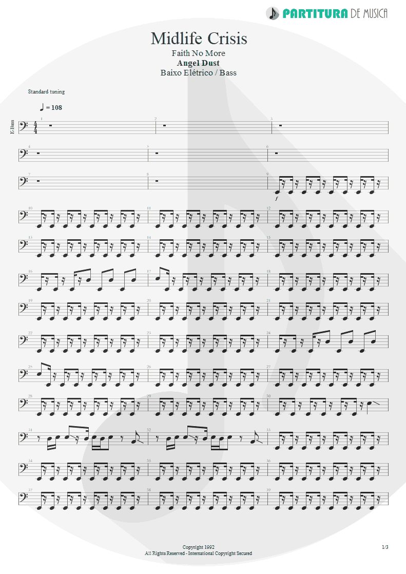 Partitura de musica de Baixo Elétrico - Midlife Crisis | Faith No More | Angel Dust 1992 - pag 1