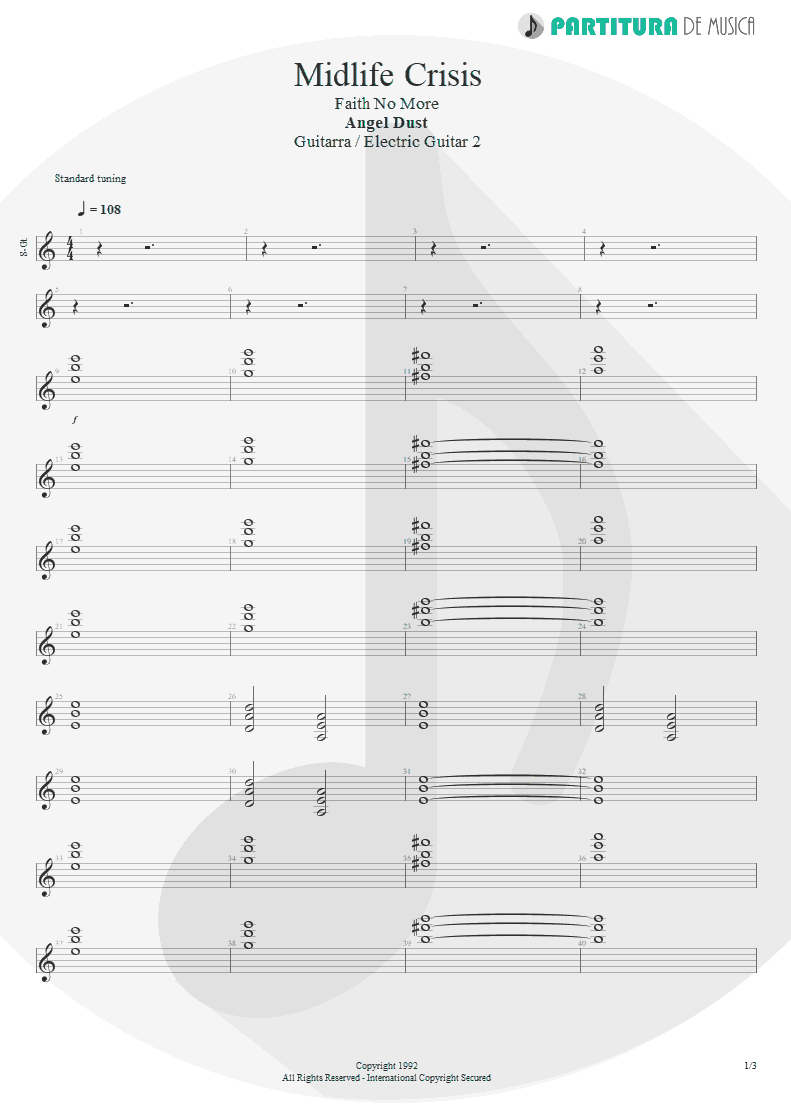 Partitura de musica de Guitarra Elétrica - Midlife Crisis | Faith No More | Angel Dust 1992 - pag 1