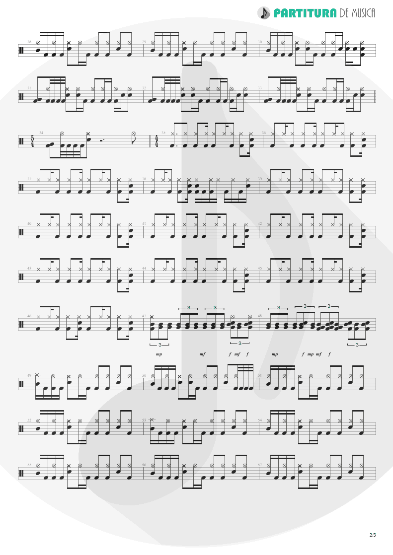 Partitura de musica de Bateria - Smaller And Smaller | Faith No More | Angel Dust 1992 - pag 2