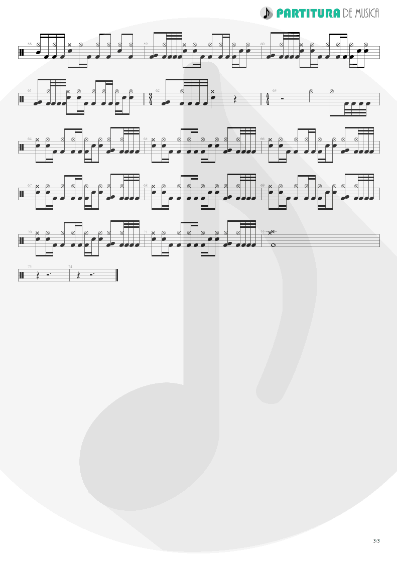 Partitura de musica de Bateria - Smaller And Smaller | Faith No More | Angel Dust 1992 - pag 3