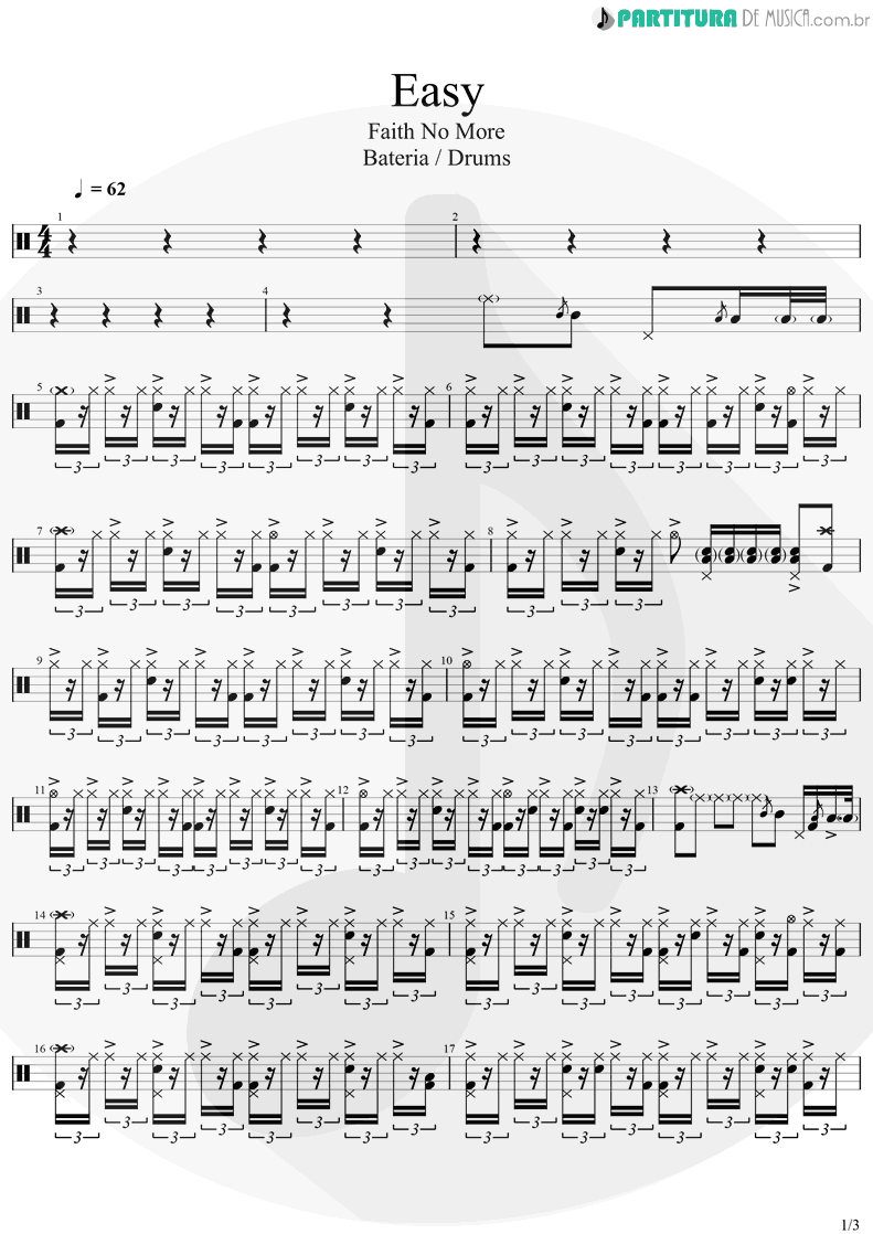 Partitura de musica de Bateria - Easy | Faith No More | Easy 1993 - pag 1