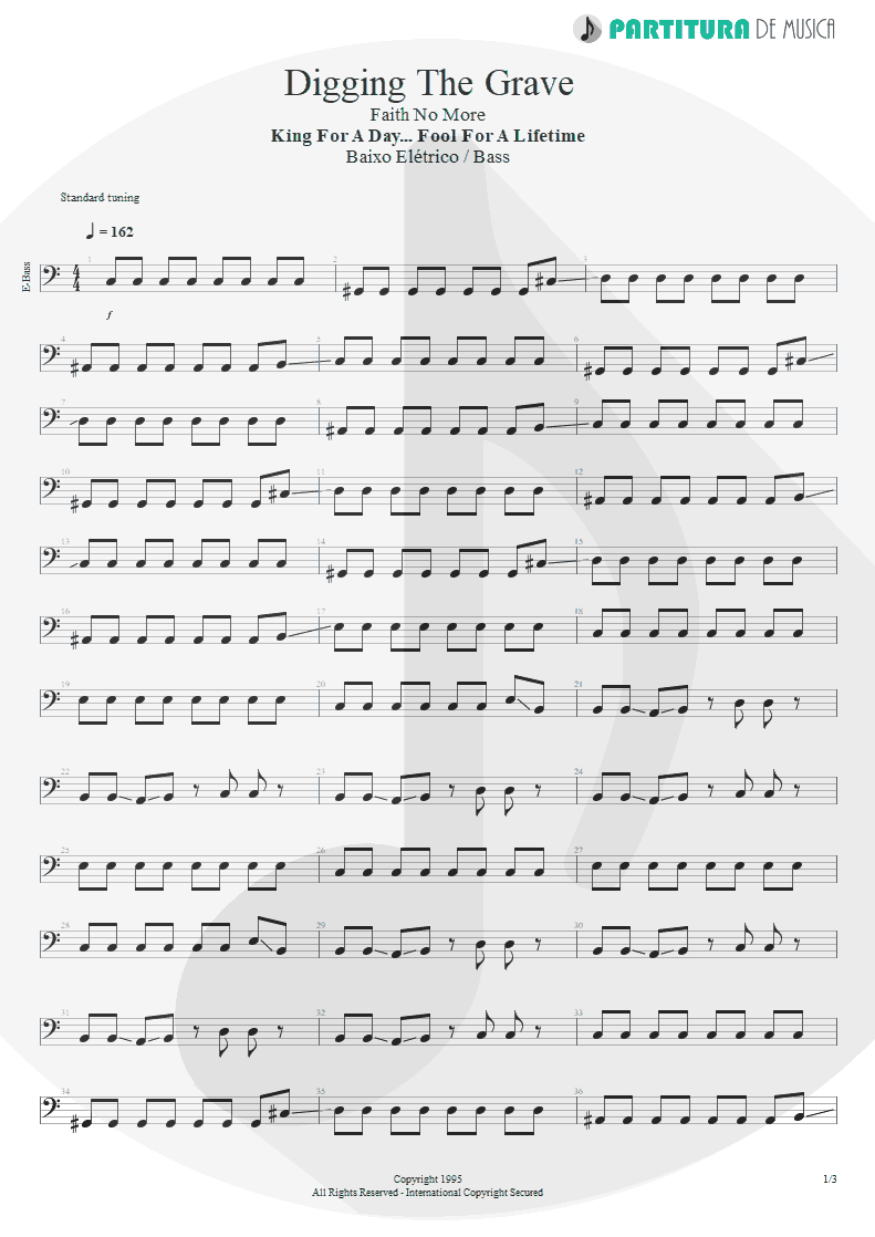 Partitura de musica de Baixo Elétrico - Digging The Grave | Faith No More | King for a Day... Fool for a Lifetime 1995 - pag 1