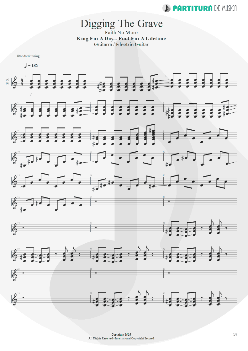 Partitura de musica de Guitarra Elétrica - Digging The Grave | Faith No More | King for a Day... Fool for a Lifetime 1995 - pag 1