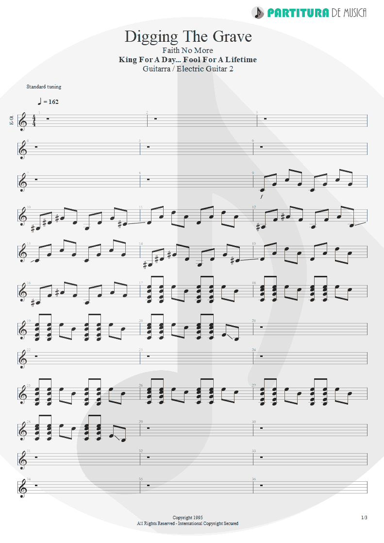 Partitura de musica de Guitarra Elétrica - Digging The Grave | Faith No More | King for a Day... Fool for a Lifetime 1995 - pag 1