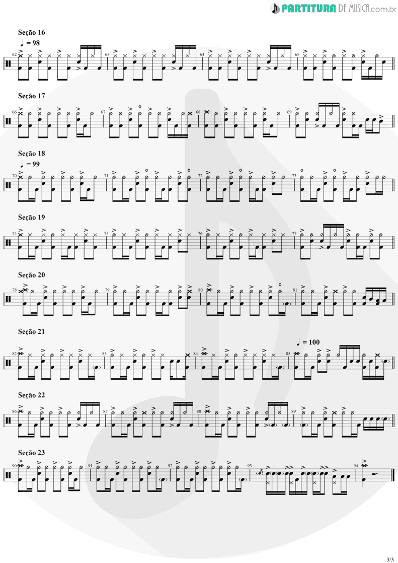 Partitura de musica de Bateria - Evidence | Faith No More | King for a Day... Fool for a Lifetime 1995 - pag 3