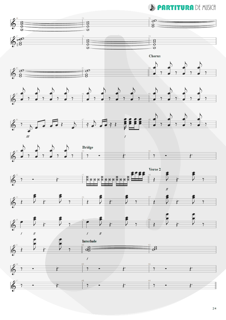 Partitura de musica de Guitarra Elétrica - Evidence | Faith No More | King for a Day... Fool for a Lifetime 1995 - pag 2