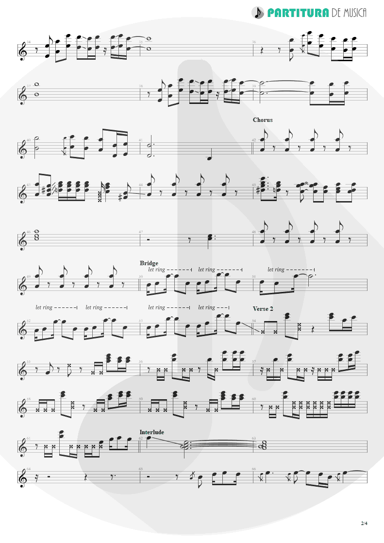 Partitura de musica de Guitarra Elétrica - Evidence | Faith No More | King for a Day... Fool for a Lifetime 1995 - pag 2