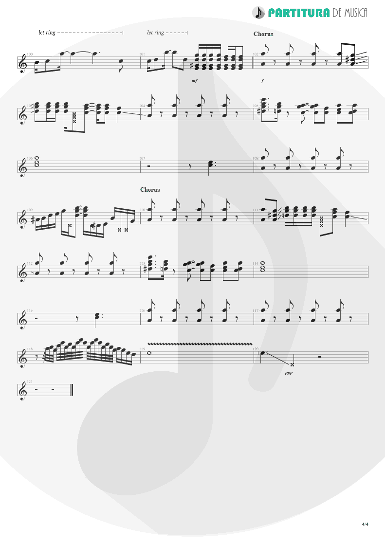 Partitura de musica de Guitarra Elétrica - Evidence | Faith No More | King for a Day... Fool for a Lifetime 1995 - pag 4