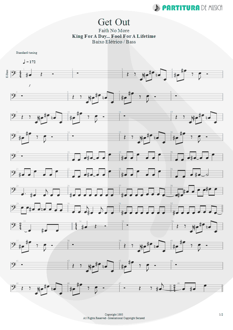 Partitura de musica de Baixo Elétrico - Get Out | Faith No More | King for a Day... Fool for a Lifetime 1995 - pag 1