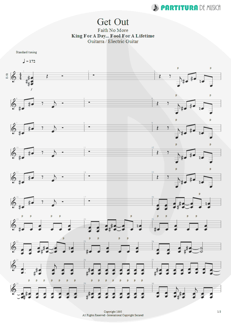 Partitura de musica de Guitarra Elétrica - Get Out | Faith No More | King for a Day... Fool for a Lifetime 1995 - pag 1