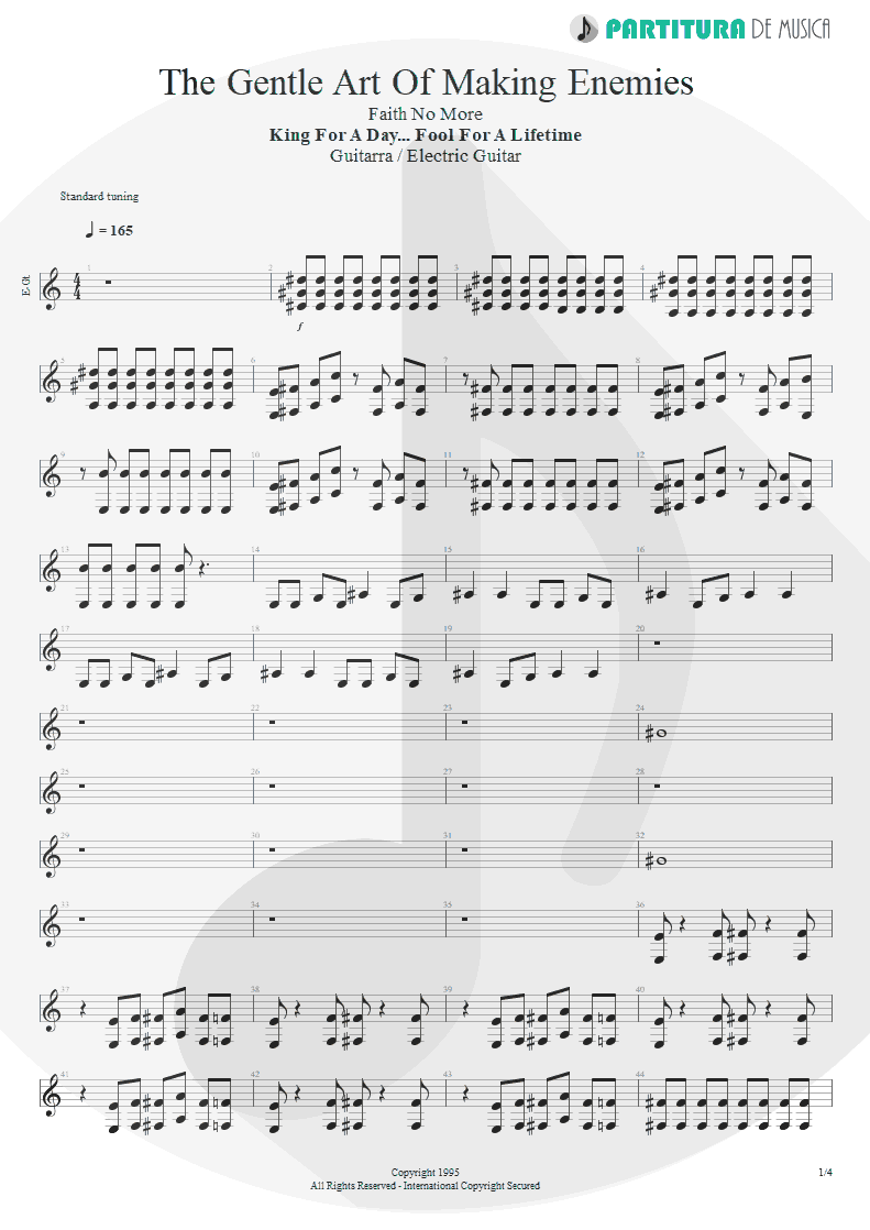 Partitura de musica de Guitarra Elétrica - The Gentle Art Of Making Enemies | Faith No More | King for a Day... Fool for a Lifetime 1995 - pag 1