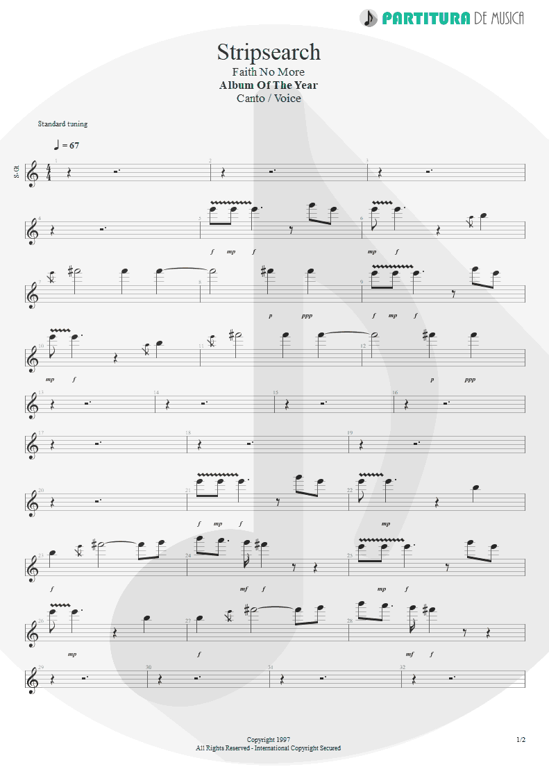 Partitura de musica de Canto - Stripsearch | Faith No More | Album of the Year 1997 - pag 1