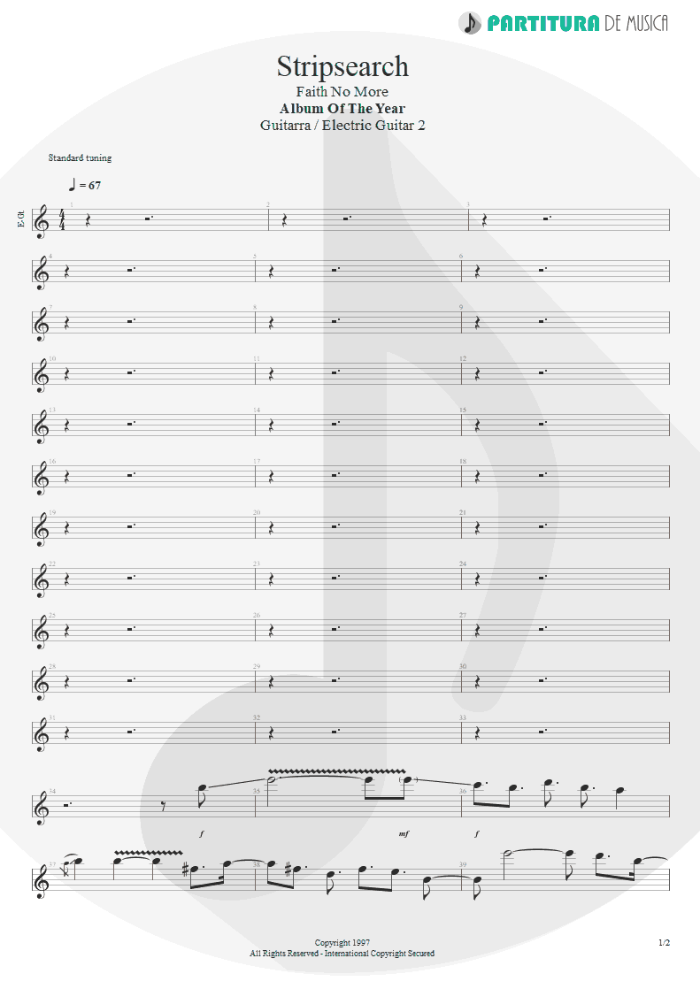 Partitura de musica de Guitarra Elétrica - Stripsearch | Faith No More | Album of the Year 1997 - pag 1