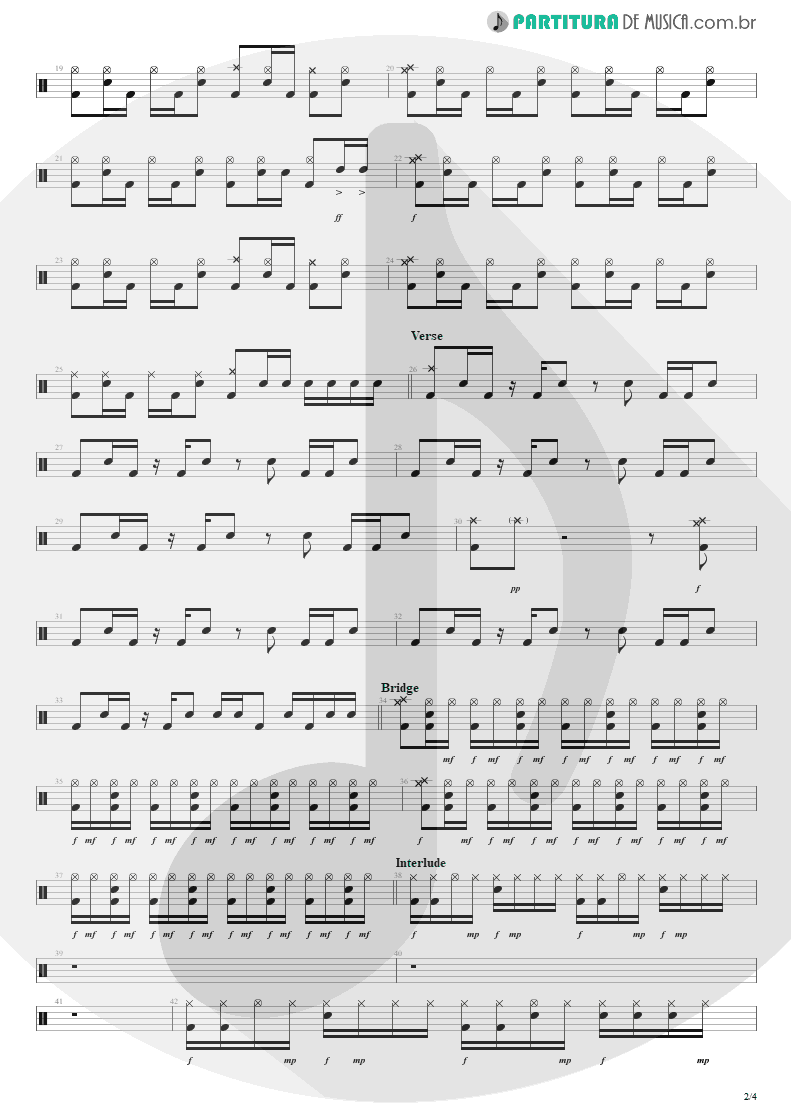 Partitura de musica de Bateria - Dance, Dance | Fall Out Boy | From Under the Cork Tree 2005 - pag 2