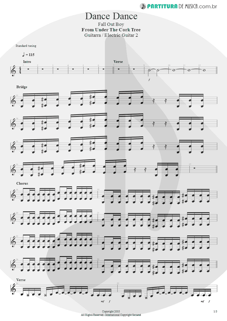 Partitura de musica de Guitarra Elétrica - Dance, Dance | Fall Out Boy | From Under the Cork Tree 2005 - pag 1