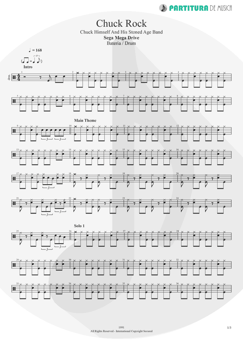 Partitura de musica de Bateria - Chuck Rock | Games | Sega Mega Drive 1991 - pag 1