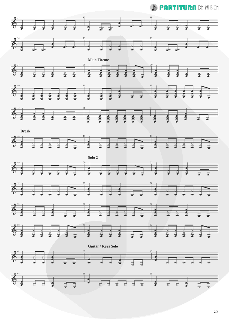 Partitura de musica de Guitarra Elétrica - Chuck Rock | Games | Sega Mega Drive 1991 - pag 2