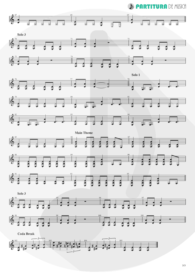 Partitura de musica de Guitarra Elétrica - Chuck Rock | Games | Sega Mega Drive 1991 - pag 3